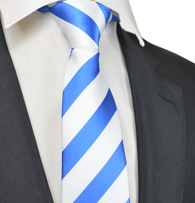 Classic Blue and White College Striped Men's Necktie Paul Malone Ties - Paul Malone.com