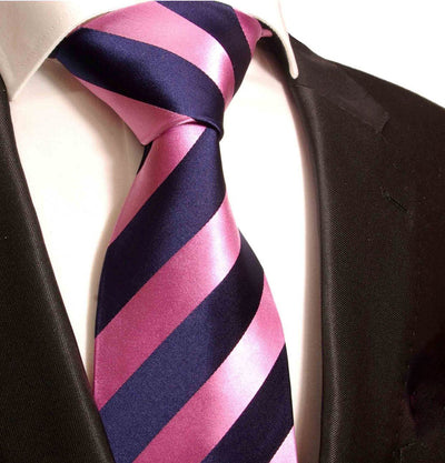 Classic Pink and Navy College Striped Men's Necktie Paul Malone Ties - Paul Malone.com