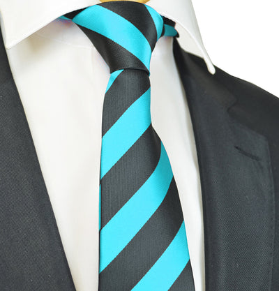 Classic Angel Blue and Black College Striped Men's Necktie Paul Malone Ties - Paul Malone.com