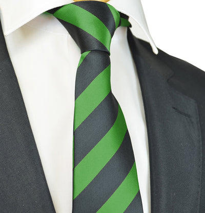 Classic Green and Black College Striped Men's Necktie Paul Malone Ties - Paul Malone.com