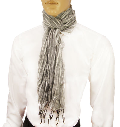 Grey and White Crinkle Cotton Scarf Paul Malone Scarves - Paul Malone.com