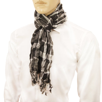 Black and Grey Crinkle Cotton Scarf Paul Malone Scarves - Paul Malone.com