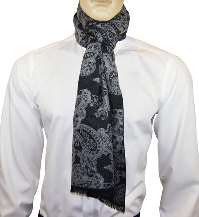 Black and Grey Paisley Men's Scarf Paul Malone Scarves - Paul Malone.com