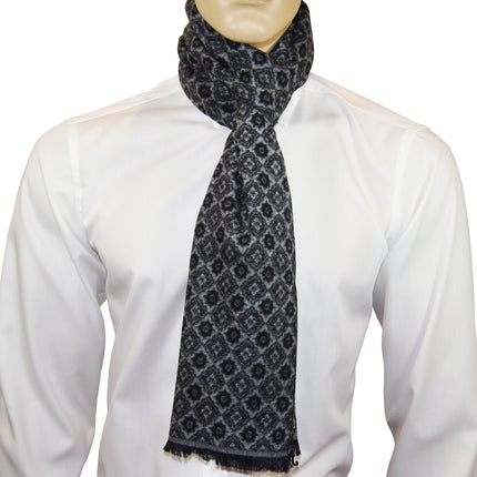 Black and Grey Patterned Men's Scarf Paul Malone Scarves - Paul Malone.com