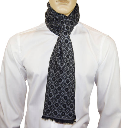 Black and Grey Patterned Men's Scarf Paul Malone Scarves - Paul Malone.com