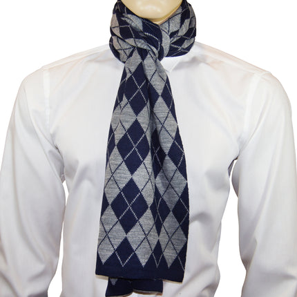 Navy and Grey Plaid Men's Scarf Paul Malone Scarves - Paul Malone.com