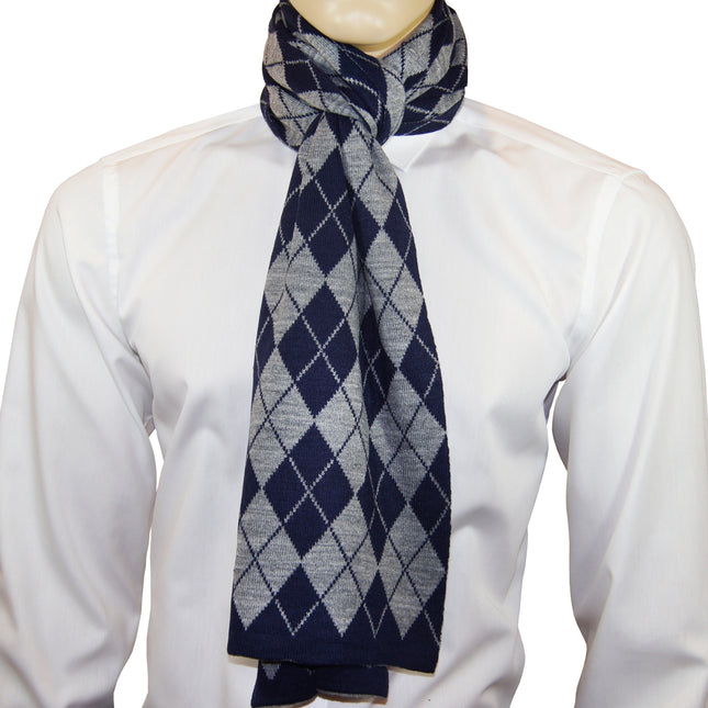 Navy and Grey Plaid Men's Scarf Paul Malone Scarves - Paul Malone.com