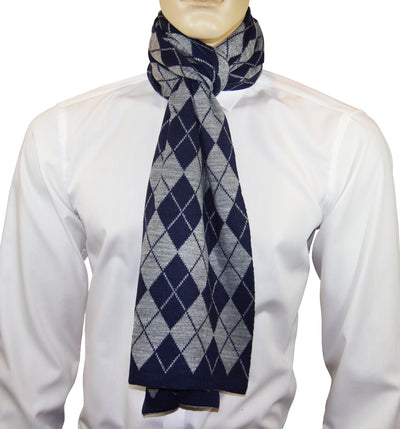 Navy and Grey Plaid Men's Scarf Paul Malone Scarves - Paul Malone.com