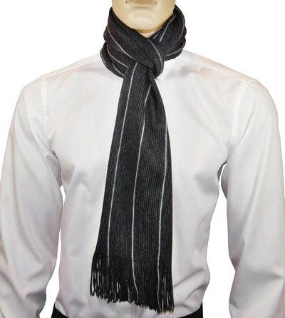 Black and Grey Striped Men's Scarf Paul Malone Scarves - Paul Malone.com