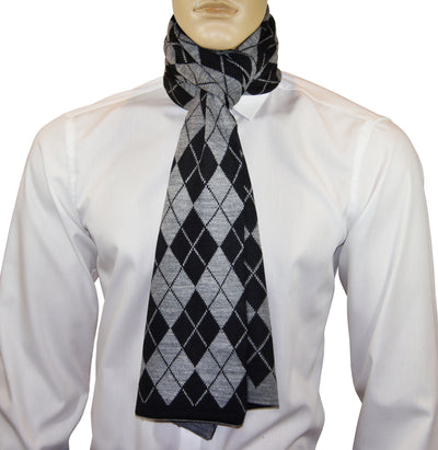 Black and Grey Plaid Men's Scarf Paul Malone Scarves - Paul Malone.com