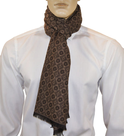 Chocolate Brown Patterned Men's Scarf Paul Malone Scarves - Paul Malone.com