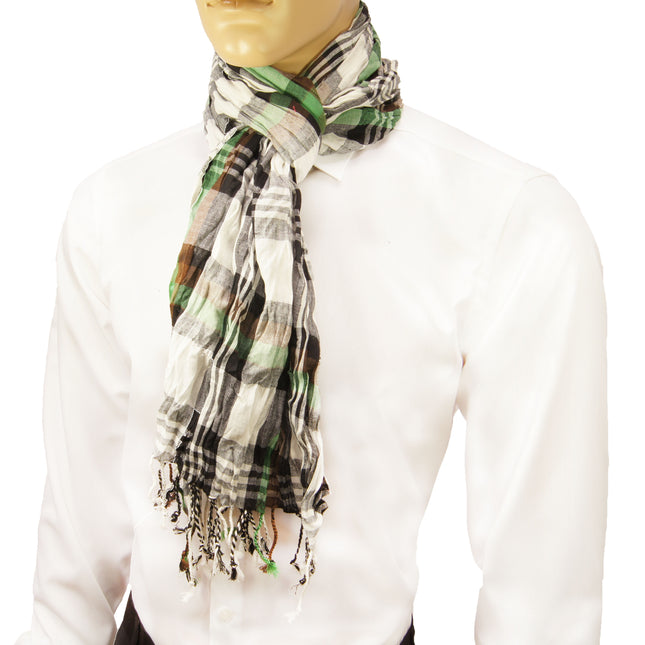 Green and White Crinkle Cotton Scarf Paul Malone Scarves - Paul Malone.com