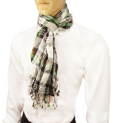 Green and White Crinkle Cotton Scarf Paul Malone Scarves - Paul Malone.com