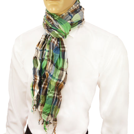 Green and Navy Crinkle Cotton Scarf Paul Malone Scarves - Paul Malone.com