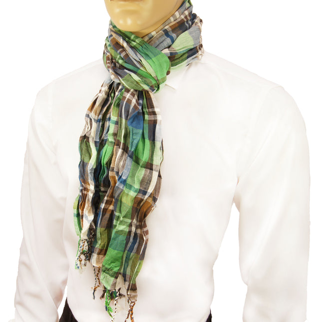 Green and Navy Crinkle Cotton Scarf Paul Malone Scarves - Paul Malone.com