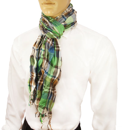 Green and Navy Crinkle Cotton Scarf Paul Malone Scarves - Paul Malone.com