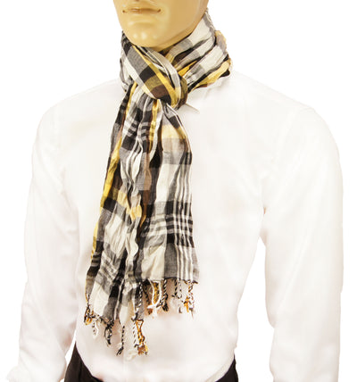 Yellow and White Crinkle Cotton Scarf Paul Malone Scarves - Paul Malone.com