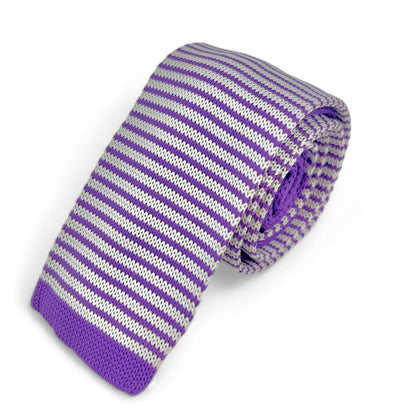 Purple and White Striped Knit Tie Paul Malone Ties - Paul Malone.com