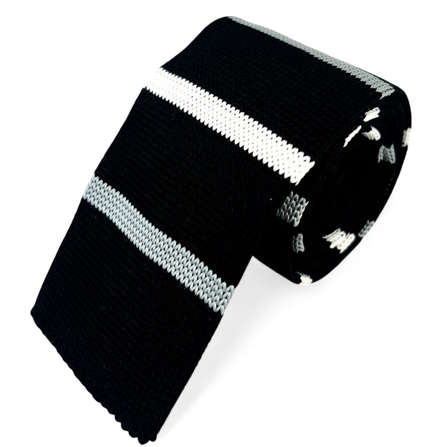 Black and White Striped Knit Tie by Paul Malone Paul Malone Ties - Paul Malone.com