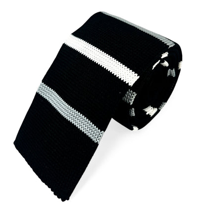 Black and White Striped Knit Tie by Paul Malone Paul Malone Ties - Paul Malone.com