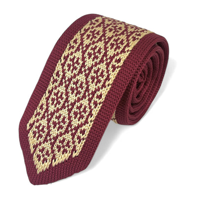 Burgundy and Gold Patterned Knit Tie by Paul Malone Paul Malone Ties - Paul Malone.com