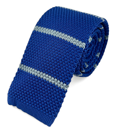 Blue and Grey Striped Knit Tie by Paul Malone Paul Malone Ties - Paul Malone.com