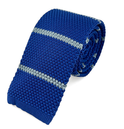 Blue and Grey Striped Knit Tie by Paul Malone Paul Malone Ties - Paul Malone.com