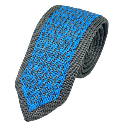 Grey and Blue Patterned Knit Tie by Paul Malone Paul Malone Ties - Paul Malone.com