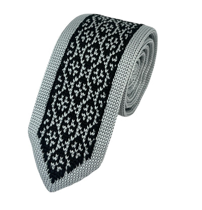 Grey and Black Patterned Knit Tie by Paul Malone Paul Malone Ties - Paul Malone.com