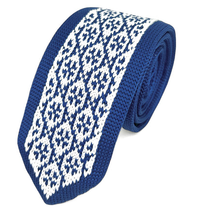 Blue and White Patterned Knit Tie by Paul Malone Paul Malone Ties - Paul Malone.com