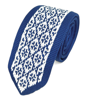 Blue and White Patterned Knit Tie by Paul Malone Paul Malone Ties - Paul Malone.com