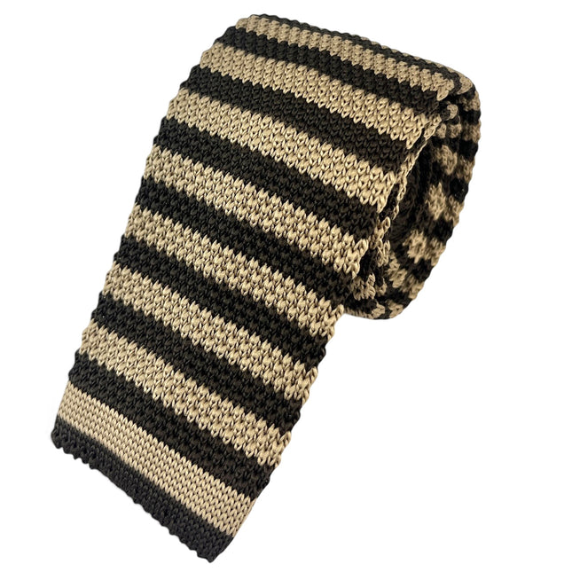 Tan and Brown Striped Knit Tie by Paul Malone Paul Malone Ties - Paul Malone.com