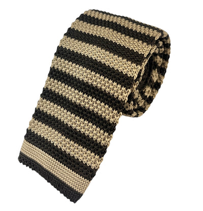 Tan and Brown Striped Knit Tie by Paul Malone Paul Malone Ties - Paul Malone.com