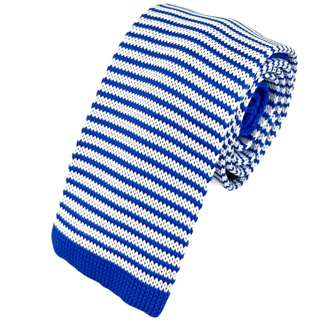 Blue and White Striped Knit Tie by Paul Malone Paul Malone Ties - Paul Malone.com