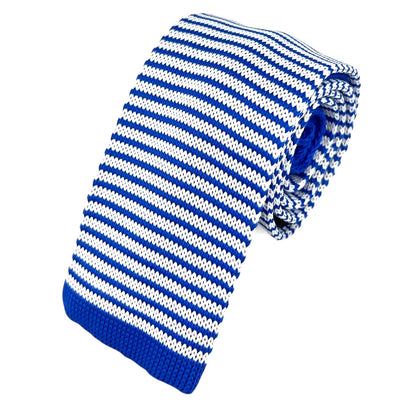 Blue and White Striped Knit Tie by Paul Malone Paul Malone Ties - Paul Malone.com