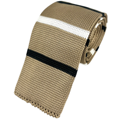 Tan, Black and White Striped Knit Tie Paul Malone Ties - Paul Malone.com
