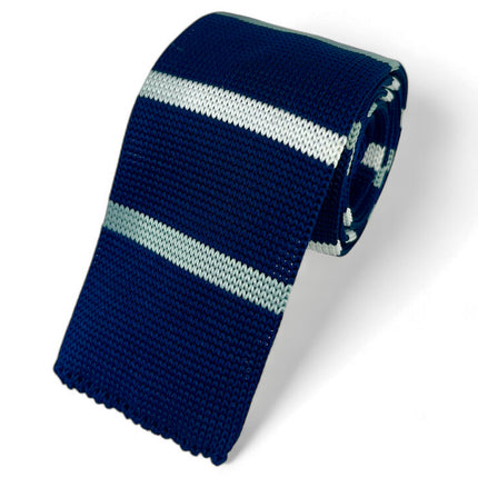 Navy and White Striped Knit Tie by Paul Malone Paul Malone Ties - Paul Malone.com