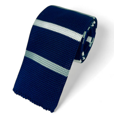 Navy and White Striped Knit Tie by Paul Malone Paul Malone Ties - Paul Malone.com