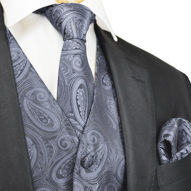 Classic Smoked Pearl Grey Paisley Tuxedo Vest Set Paul Malone Vest - Paul Malone.com