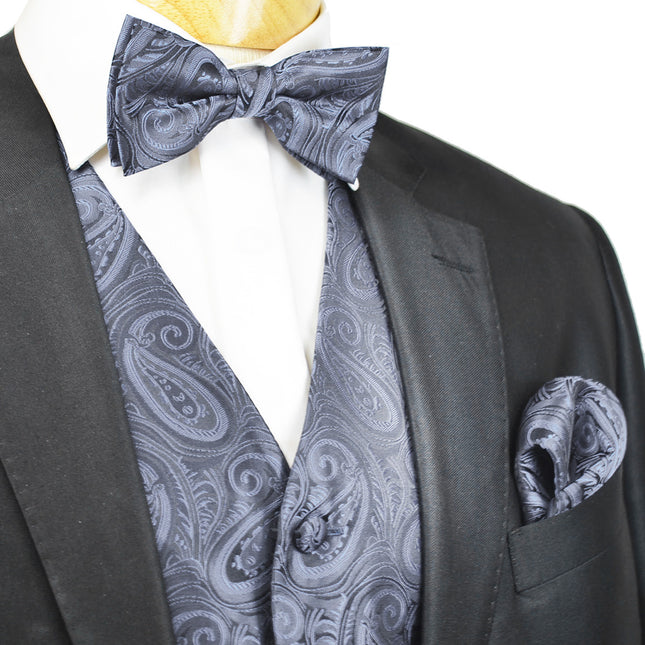 Classic Smoked Pearl Grey Paisley Tuxedo Vest Set Paul Malone Vest - Paul Malone.com