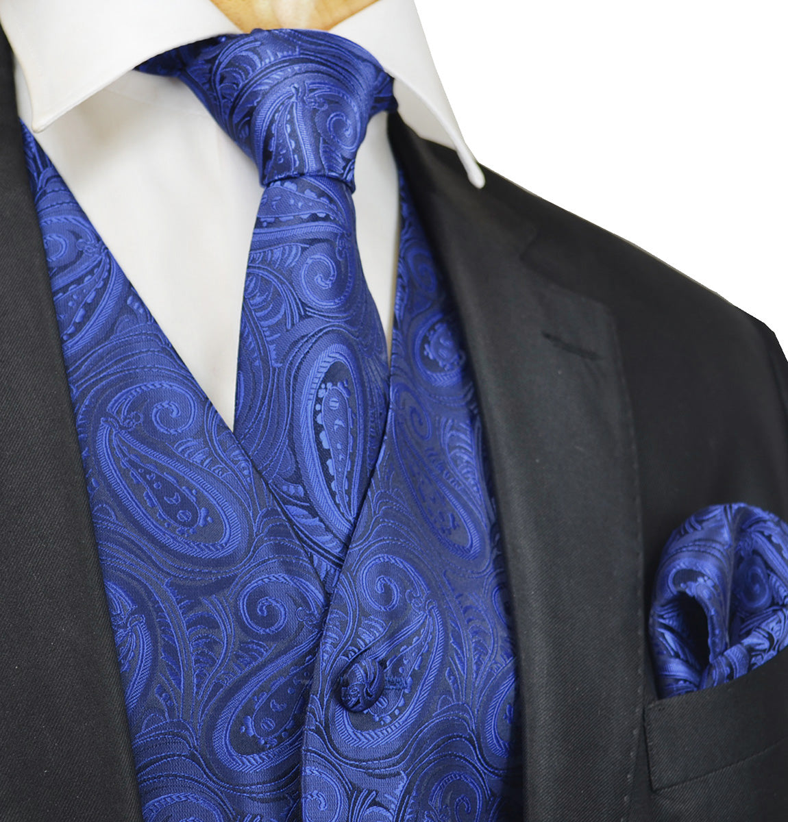 Paisley Royal Blue on Black Tuxedo Vest Set – Paul Malone