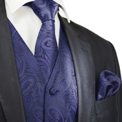 Classic Navy Blue Paisley Tuxedo Vest Set Paul Malone Vest - Paul Malone.com