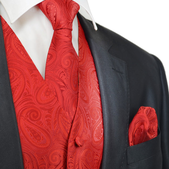 Classic True Red Paisley Tuxedo Vest Set Paul Malone Vest - Paul Malone.com