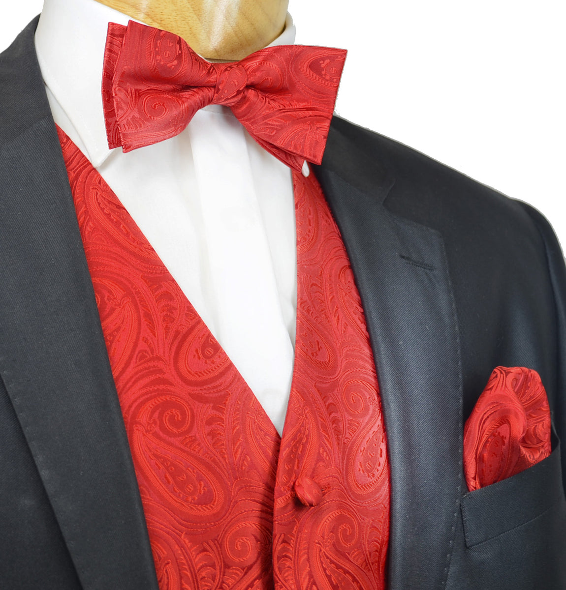 Classic True Red Paisley Tuxedo Vest Set Paul Malone