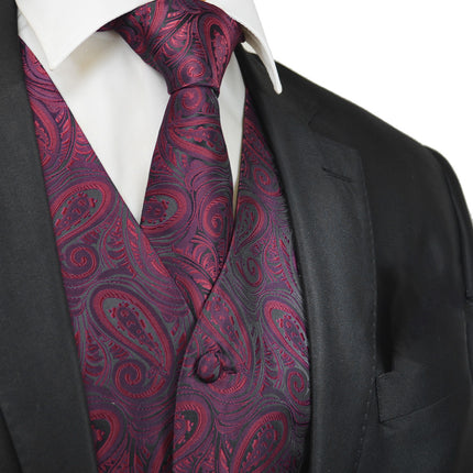 Classic Wine Red Paisley Tuxedo Vest Set Paul Malone Vest - Paul Malone.com