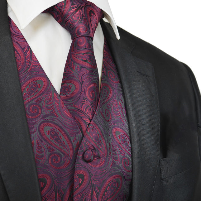 Classic Wine Red Paisley Tuxedo Vest Set Paul Malone Vest - Paul Malone.com