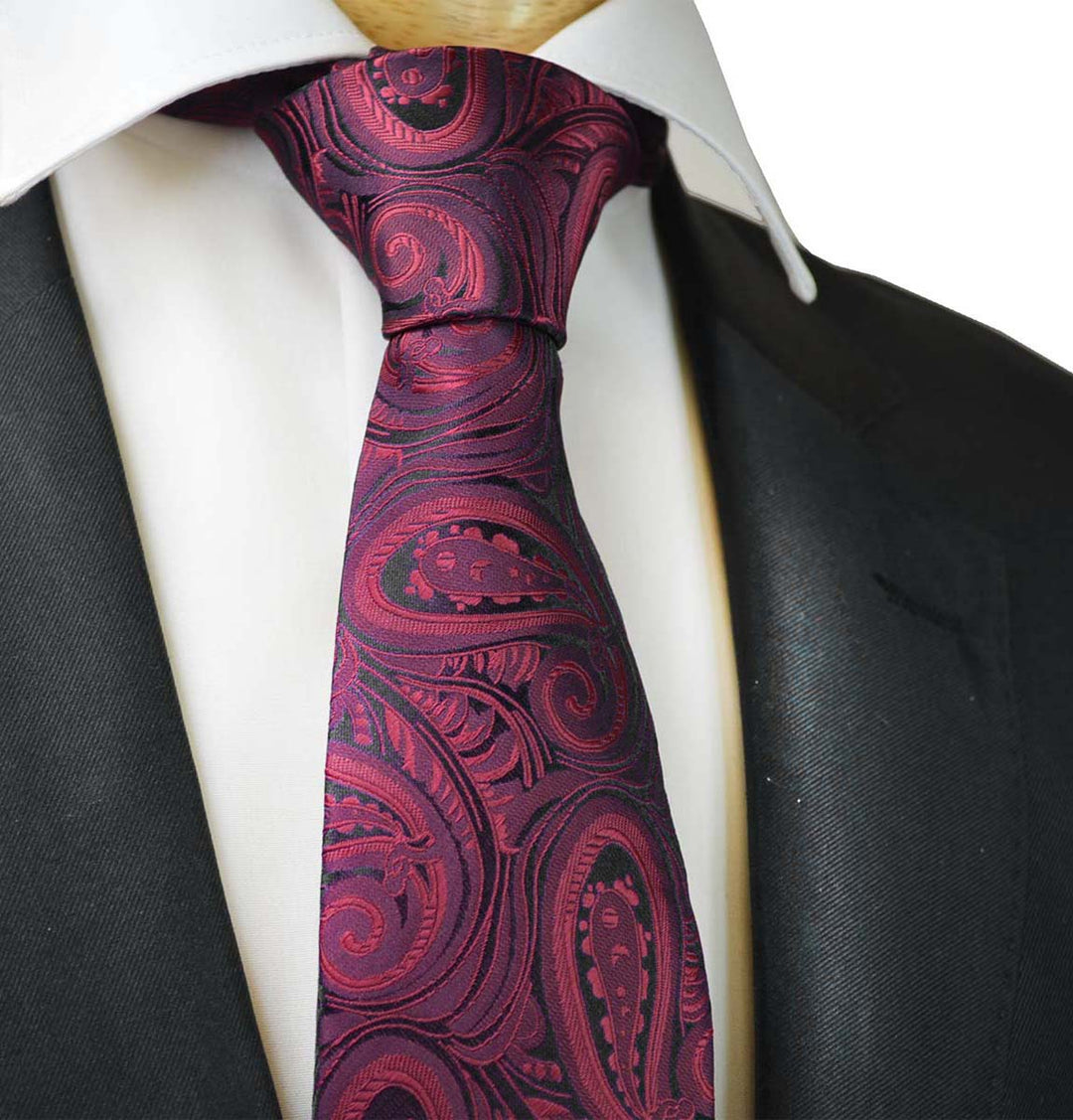 Wine Paisley Satin Vest and Matching Bow Tie or Long Tie online and Pocket Square