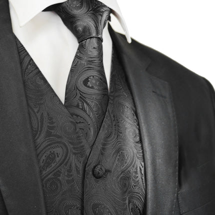 Classic Black Paisley Tuxedo Vest Set Paul Malone Vest - Paul Malone.com