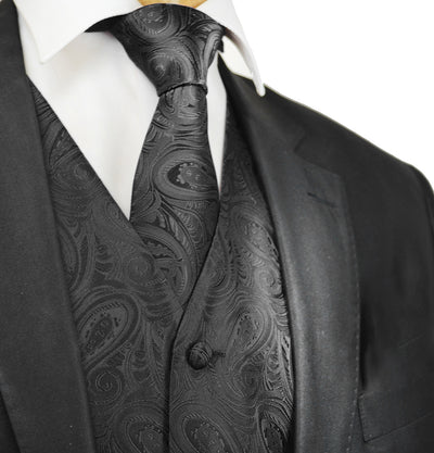 Classic Black Paisley Tuxedo Vest Set Paul Malone Vest - Paul Malone.com