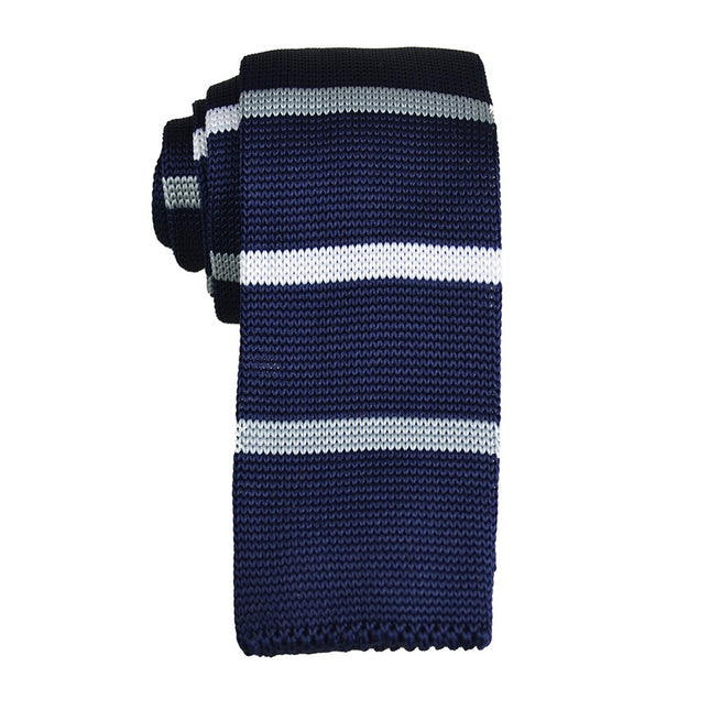 Navy and White Striped Knit Tie by Paul Malone Paul Malone Ties - Paul Malone.com